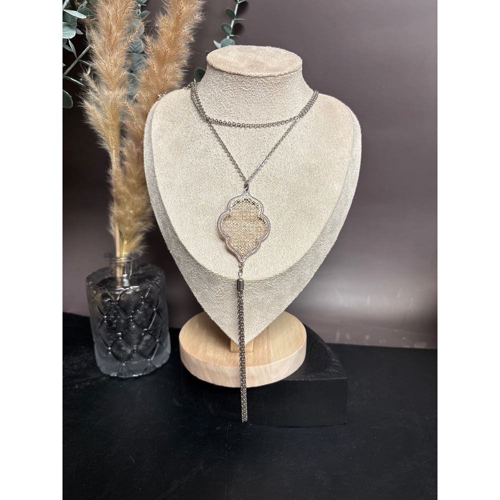 New York & Company Tassel Pendant Necklace | Mixed Metal Gold + Silver Toned